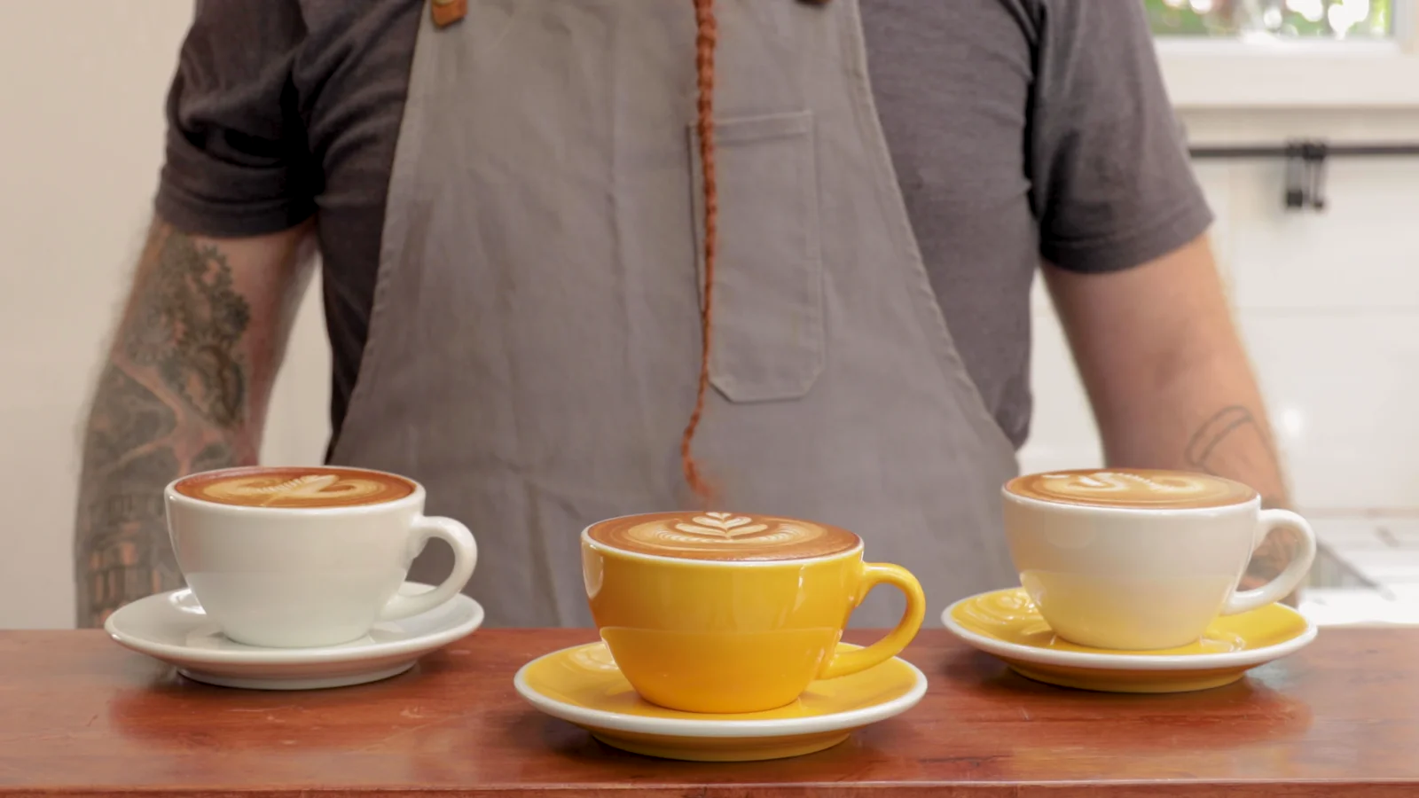 Fresh coffee being prepared at a retail counter